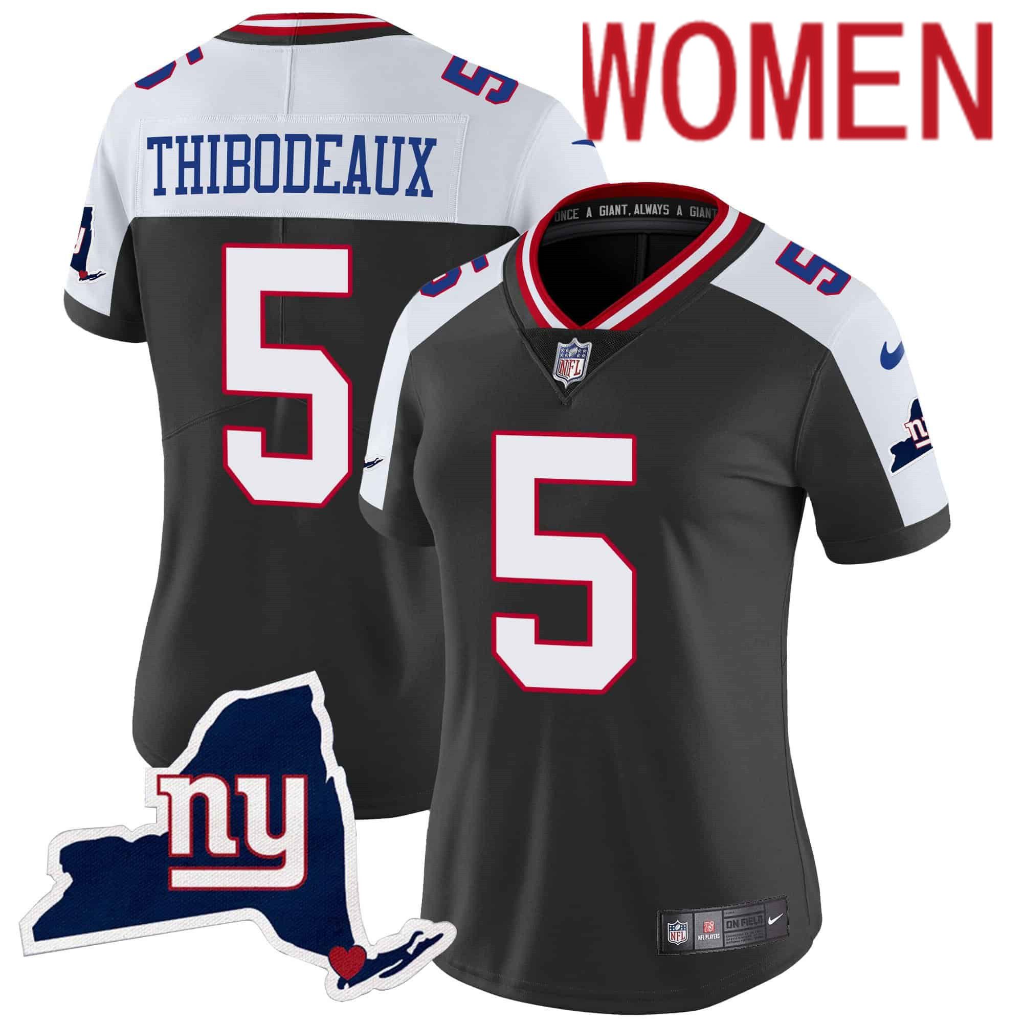 Women New York Giants #5 Thibodeaux Black 2024 Nike Map Patch Limited NFL Jersey->women nfl jersey->Women Jersey